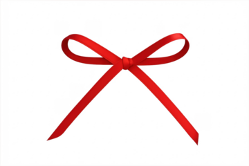 Red ribbon bow tying decorative holiday gift