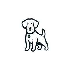 Stylized Dog Illustration with Heart-Shaped Tag and Black Outline