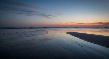 Sunset Beach Reflection with Water and Sky in Coastal Landscape
