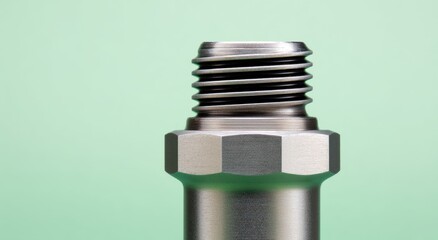 Metal threaded bolt close-up