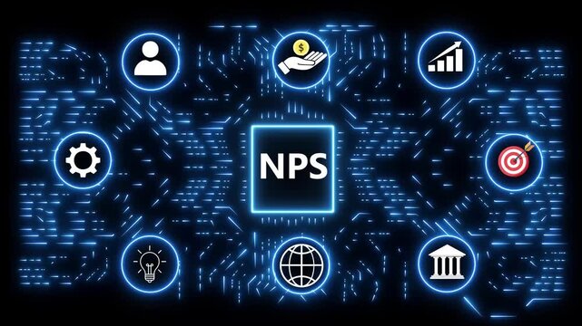 NPS Net Promoter Score concept with interconnected icons and digital network background customer satisfaction
