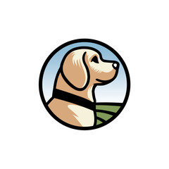 Stylized Golden Retriever Dog Profile with Black Harness in Circular Frame