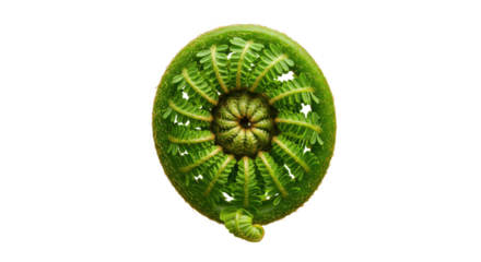 Green Caterpillar Curled Up in a Perfect Circle.