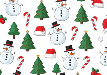 Cute Snowman and Christmas Tree Pattern.