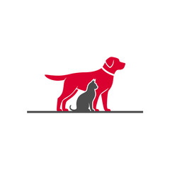 Stylized Red Dog and Gray Cat Silhouette Graphic on Gray Line