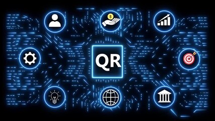 QR Code Concept with Business and Technology Icons quick response scanning - Powered by Adobe