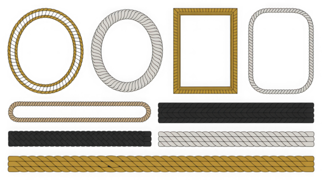 Collection of decorative rope and frame elements isolated on transparent background