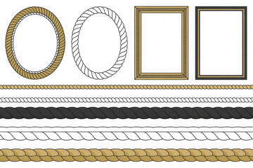 Collection of ornate decorative borders and frames in gold and silver isolated on transparent background.