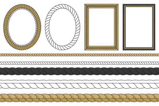 Collection of ornate decorative borders and frames in gold and silver isolated on transparent background. - Powered by Adobe