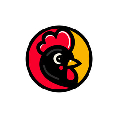 Stylized Rooster Head in Circle with Red and Yellow Accents