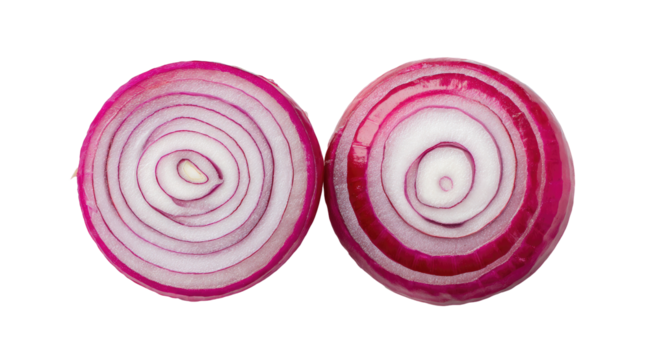 Two sliced red onions, concentric circles