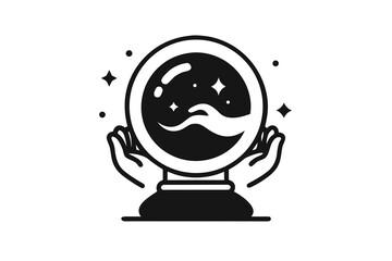 Crystal ball with hand icon mystical fortune telling magic theme  