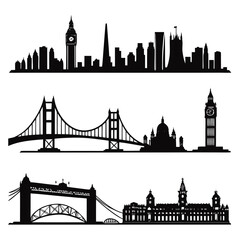 Obraz premium Vector art of city skyline, bridge and building, vector illustration
