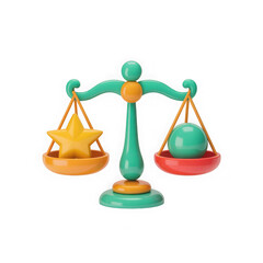 Stylized 3d illustration of a balanced scale with a star and a sphere isolated on transparent background