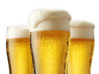 Tulip pint glass of fresh yellow beer with cap of foam isolated on transparent background