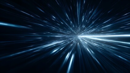 Fototapeta premium Abstract representation of a powerful energy burst with bright blue light streaks radiating outwards against a dark background creating a sense of speed and motion