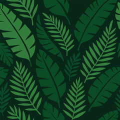 Dark Green Tropical Leaves Seamless Pattern