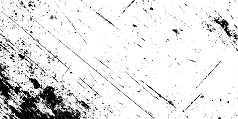 Abstract Black Ink Stains & Scratches grunge black and white distressed texture background.