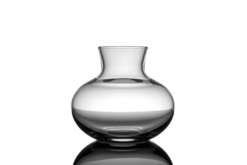 Elegant clear glass vase with a rounded body and narrow neck isolated on transparent background
