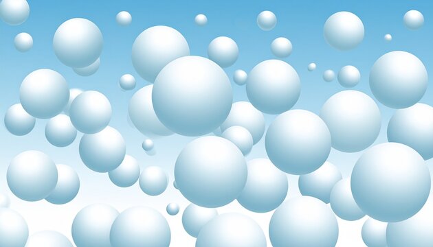 White spheres floating in a blue gradient background.