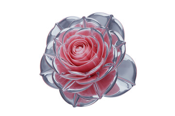 Elegant pink rose encased in clear crystal petals isolated on transparent background