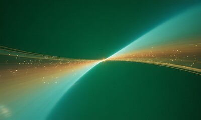Abstract Flowing Light Streaks with Sparkles on Dark Green Background