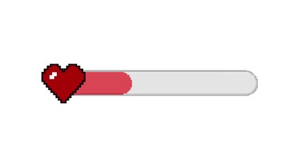 8 Bit Pixel Heart Health Bar Animation, Pixel Heart Loading Progress Bar on White Background - Powered by Adobe