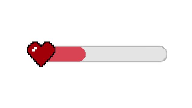 8 Bit Pixel Heart Health Bar Animation, Pixel Heart Loading Progress Bar on White Background - Powered by Adobe