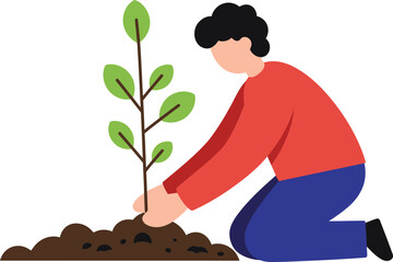Person planting a young tree symbolizing growth hope and environmental care flat design isolated on transparent background