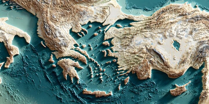 Detailed topographical map illustrating ocean depths and coastal landforms of a maritime region