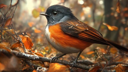 Small, colorful bird with detailed feathers in its habitat, surrounded by greenery, reflecting characteristic plumage of native feathered creatures.