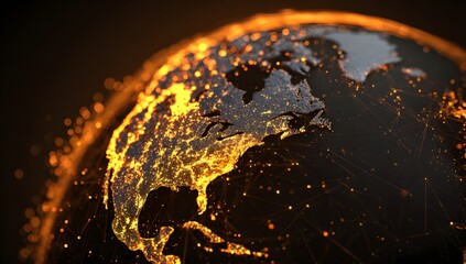 Abstract depiction of a celestial body with glowing fiery orange and yellow energy patterns across its surface