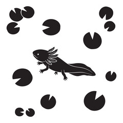  Axolotl Silhouette with Water Lily Pads - Simple Aquatic Illustration