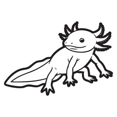 Cute Axolotl Line Art Illustration - Isolated on White