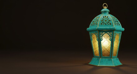 Ramadan lantern with intricate design glowing in the dark, symbolizing faith and tradition.