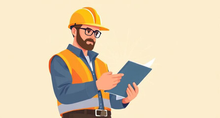 Engineering Review: A construction engineer meticulously reviews blueprints, embodying the meticulousness and expertise of their profession. 