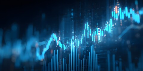 Abstract digital representation of financial market trends and economic data visualization in blue tones