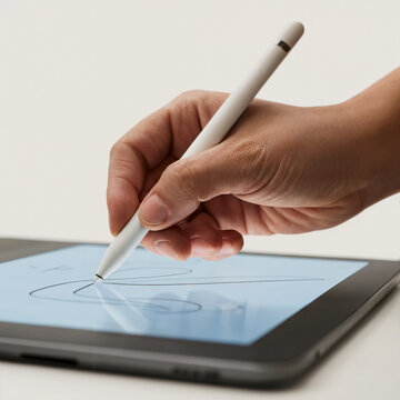 El arte digital: Una mano usando un l&aacute;piz &oacute;ptico para dibujar o dise&ntilde;ar en una tableta