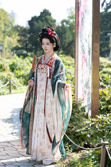Young woman wearing ancient Chinese Hanfu	