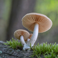La belleza oculta del bosque: Setas y sus lamelas creciendo sobre musgo y madera