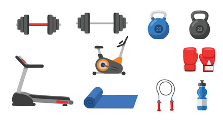 Gym Equipment Vector – Flat Fitness Illustration Set for Workout and Exercise Design
