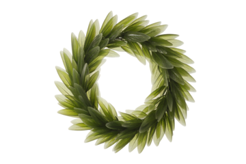 Green laurel leaf wreath shaped like the number zero isolated on transparent background