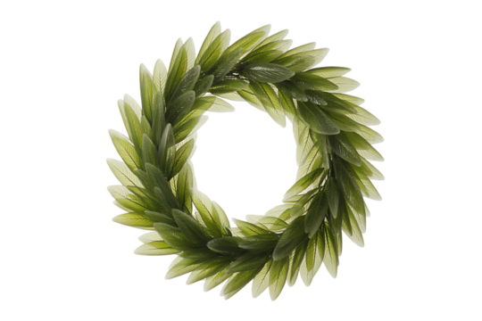 Green laurel leaf wreath shaped like the number zero isolated on transparent background
