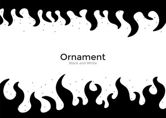Black and white graphic design featuring a flame-like pattern along the top and bottom edges, creating a decorative border.
