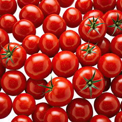 Many vibrant red tomatoes are arranged, filling the visual space