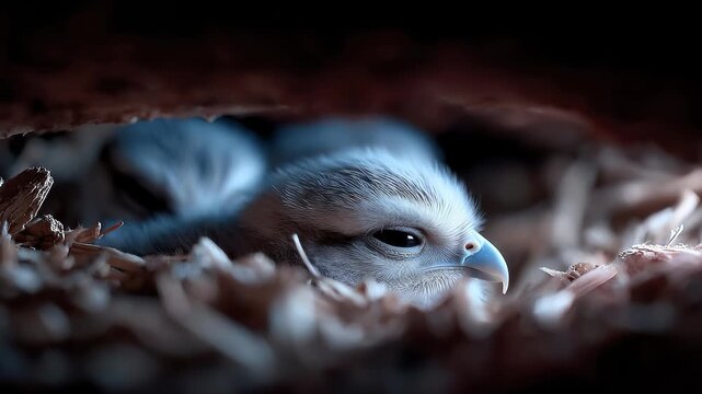 Eaglet sleeps in its nest showing the tranquility of life