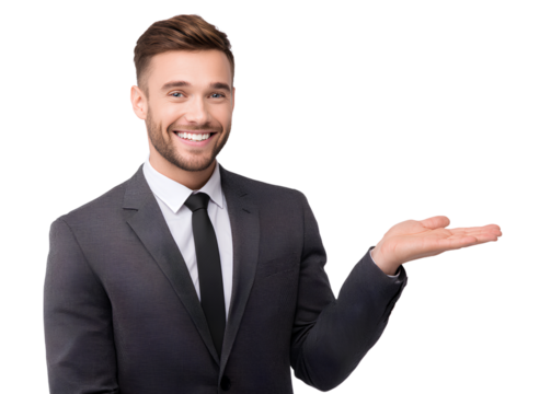 Confident young businessman in a suit smiling with a successful expression and an up gesture - Powered by Adobe