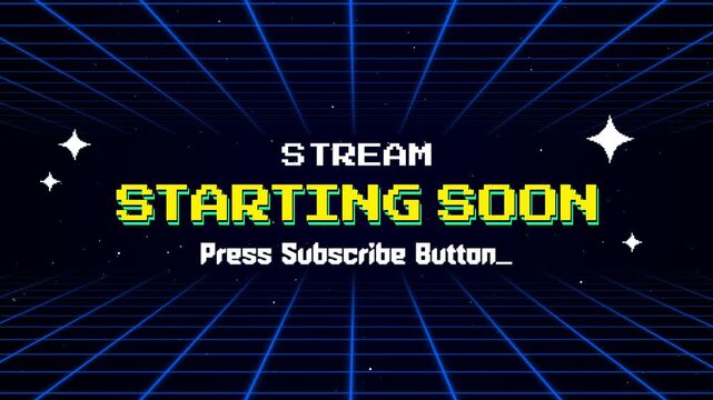 Retro Pixel Art Stream Starting Soon Animation with Neon Grid Background For Opening Live Streaming
