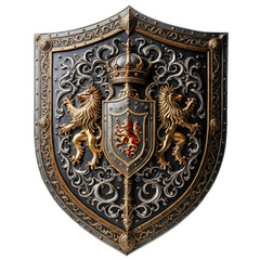 Ornate shield lions, crown, details, and intricate designs