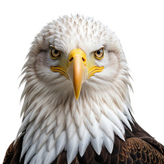 Obraz premium Bald eagle portrait with white head feathers, staring intensely